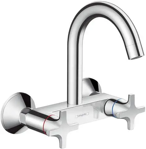 Hansgrohe Spültisch-Zweigriffarmatur Logis M32 Highspout, Wandmontage, schwenkbarer Auslauf, chrom-71286000