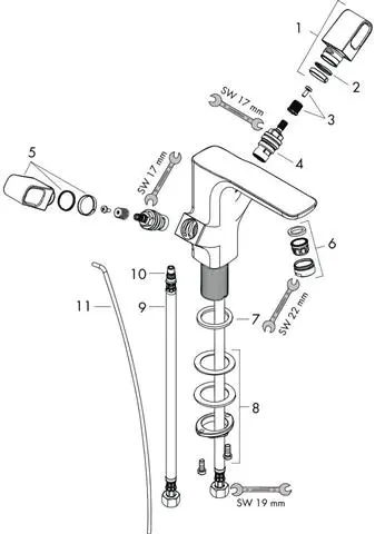 Waschtisch-Zweigriffarmatur Axor Urquiola 120 Ausladung 139 mm, mit Ablaufgarnitur, chrom-11024000