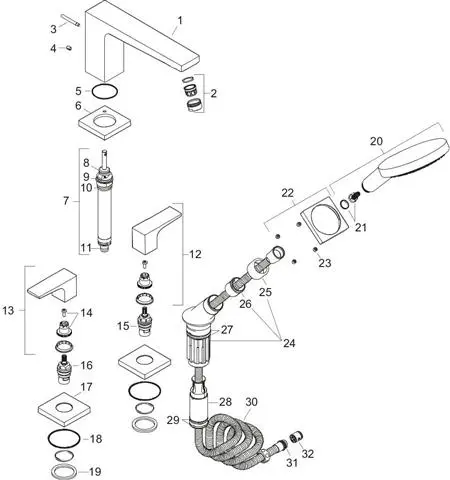 Hansgrohe Fertigmontageset Metropol 4-Loch Wannenrand-Einhebelmischer, mit Hebelgriff, chrom-32552000