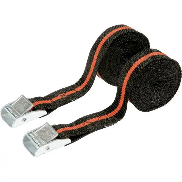 Triuso Klemmgurt-Set EN 12195-2, Spannkraft LC 250 daN, mit Klemmschloss, Polypropylen, 2 Stück a 25 mm x 2,50 m, schwarz/rot-ZG560625