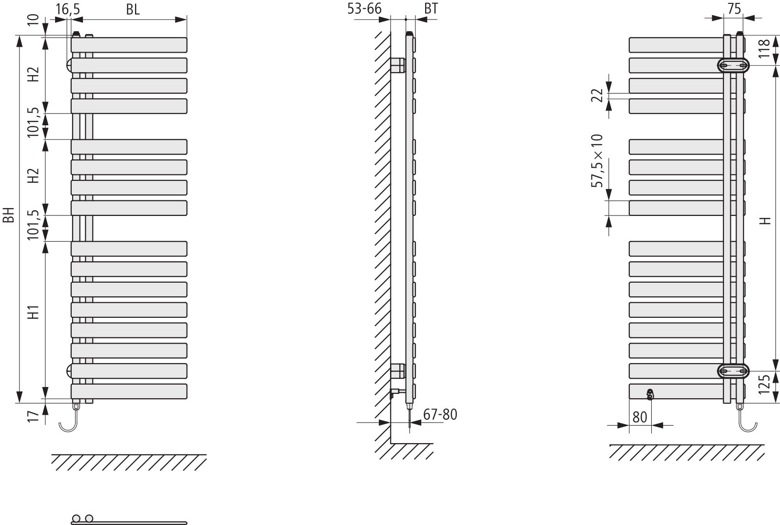 Kermi Bad-Heizkörper Credo Half flat-E 1834x600mm, weiß R 9016, ESet WWS links-EAE1A18600101XK