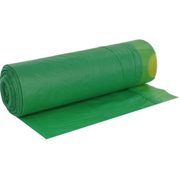 Triuso Müllbeutel 60 l HDPE grün, mit Zugband, 640 x 710 mm, 18 my, Rolle a 20 Stück-52801