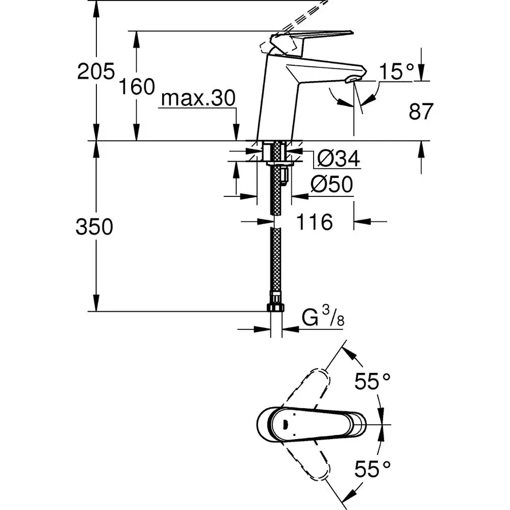 GROHE Waschtisch-Einhebelmischer Eurodisc Cosmopolitan 1/2", S-Size, mit Temperaturbegrenzer, glatter Körper, chrom -3246920E