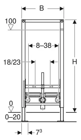 Geberit Wand-Bidet-Element Duofix BH 112 cm, universell, für Wandbidets mit Standarmatur -111510002
