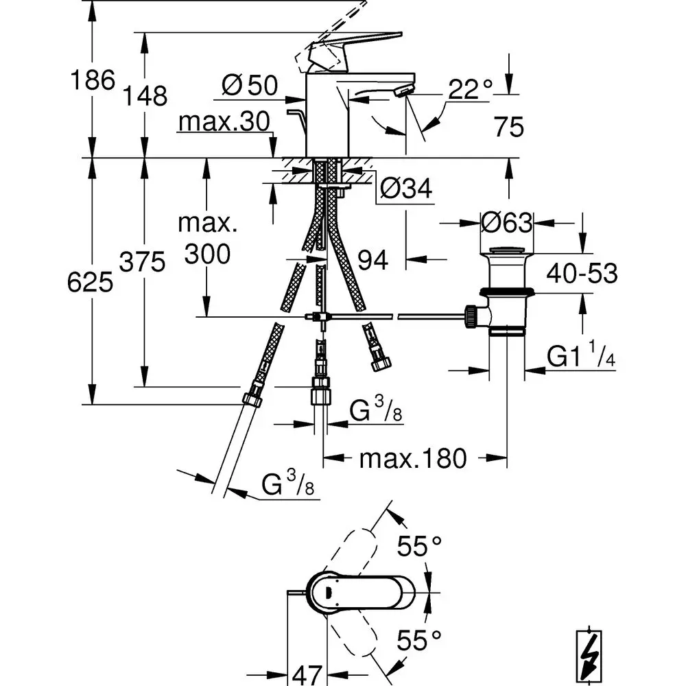 GROHE Waschtisch-Einhebelmischer Eurosmart Cosmopolitan 1/2", ND, S-Size, mit Ablaufgarnitur, chrom -32955000 GROHE Waschtisch-Einhebelmischer Eurosmart Cosmopolitan 1/2", ND, S-Size, mit Ablaufgarnitur, chrom -32955000