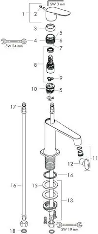 Waschtisch-Einhebelmischer Axor Citterio M 100 Ausladung 128 mm, nicht verschließbares Ventil, chrom-34017000
