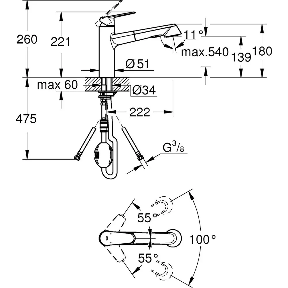 GROHE Spültisch-Einhebelmischer Eurodisc Cosmopolitan 1/2", herausziehbare Dual Spülbrause, mittelhoher Auslauf, chrom -32257002
