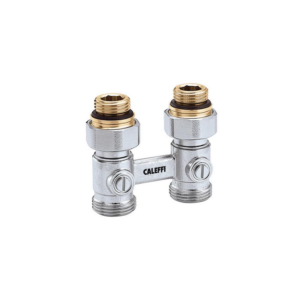 Caleffi Zweirohr-Hahnblock Heizkörperanschluss 1/2" AG, Anschluss Klemmverschraubung 3/4", Durchgangsform-301043