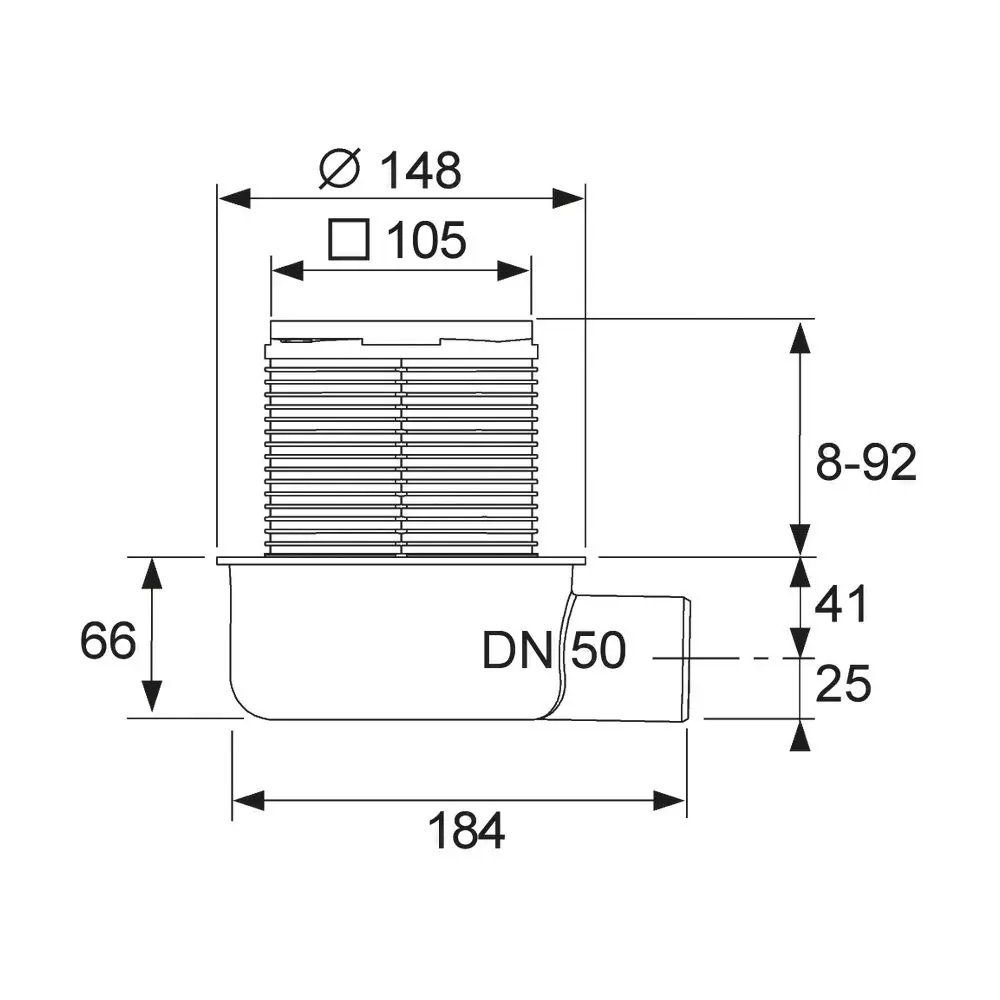 Bodenablaufset TECEdrainpoint S 50 100 x 100 mm, superflach, DN 50, waagerecht-3601050