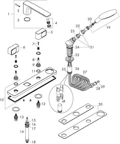 hansgrohe Fertigmontageset Axor Urquiola 4-Loch-Wannenrandarmatur, Ausladung 198 mm, chrom-11443000