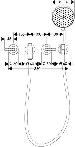 Hansgrohe Fertigmontageset Axor Citterio 3-Loch-Wannenarmatur UP, Ausladung 222 mm, mit Hebelgriffen, chrom-39448000