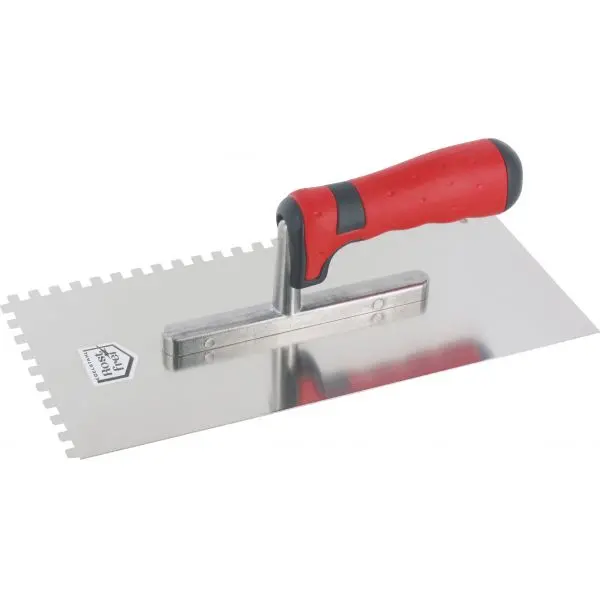 Triuso Glättekelle gezahnt, 2K-Griff rot/anthrazit, Blatt 0,7 mm Edelstahl, 130 x 280 mm, Rechteckzahnung-231204 Triuso Glättekelle gezahnt, 2K-Griff rot/anthrazit, Blatt 0,7 mm Edelstahl, 130 x 280 mm, Rechteckzahnung-231204