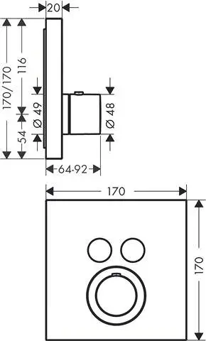 Hansgrohe Fertigmontageset ShowerSelect Square UP-Thermostat, 2 Verbraucher, chrom-36715000 Hansgrohe Fertigmontageset ShowerSelect Square UP-Thermostat, 2 Verbraucher, chrom-36715000
