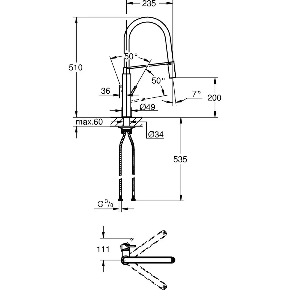 GROHE Spültisch-Einhebelmischer Concetto 1/2", Profibrause, chrom -31491000