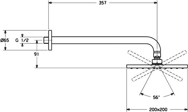 HANSA Kopfbrause HANSAVIVA 200 x 200 mm, Wandmontage, Ausladung 357mm, chrom -44260240