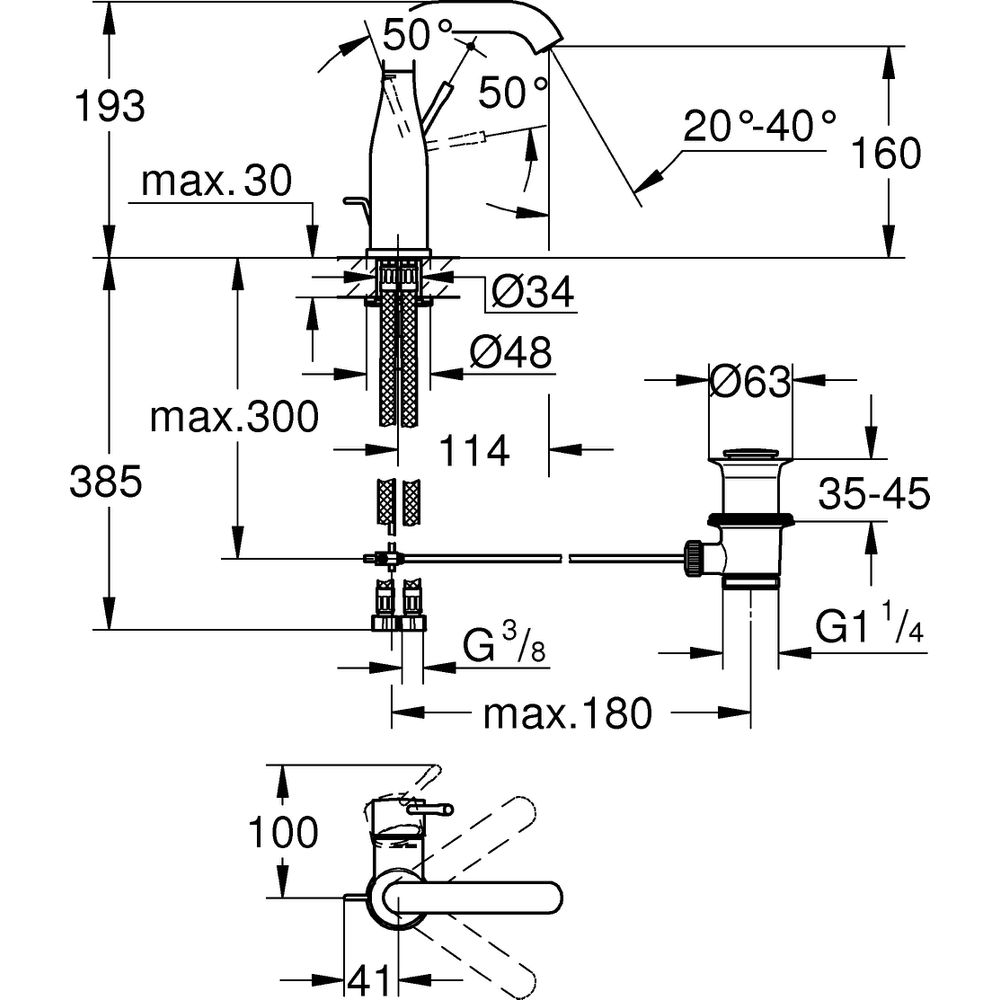 GROHE Waschtisch-Einhebelmischer Essence 1/2", M-Size, mit Zugstangen-Ablaufgarnitur, chrom -24173001 GROHE Waschtisch-Einhebelmischer Essence 1/2", M-Size, mit Zugstangen-Ablaufgarnitur, chrom -24173001