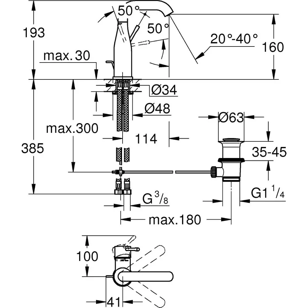 GROHE Waschtisch-Einhebelmischer Essence 1/2", M-Size, mit Zugstangen-Ablaufgarnitur, chrom -24173001