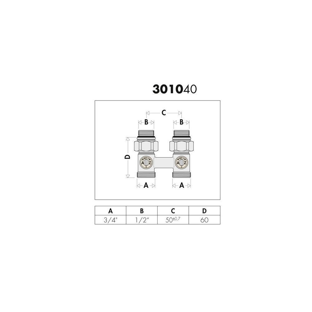 Caleffi Zweirohr-Hahnblock Heizkörperanschluss 1/2" AG, Anschluss Klemmverschraubung 3/4", Durchgangsform-301043