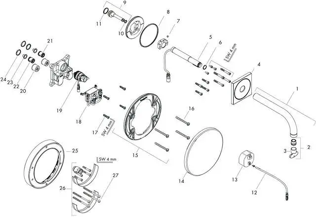 hansgrohe Elektronik-Waschtischmischer Axor Uno Auslauf 225 mm, UP, für Wandmontage, chrom-38120000