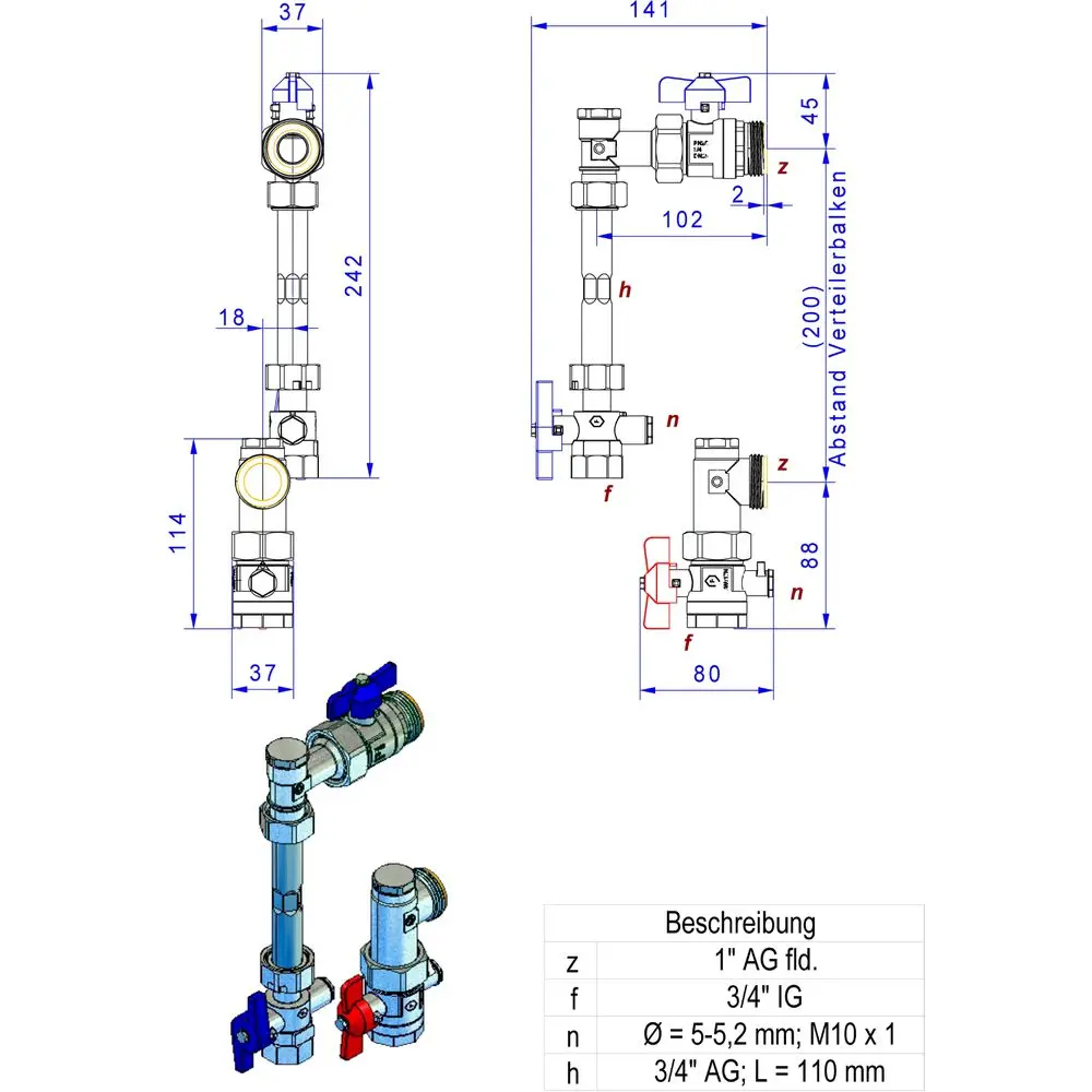 Strawa Anschlussgarnitur e-class AG-V-WMZ-2F 3/4" AG, vertikal -55e331608