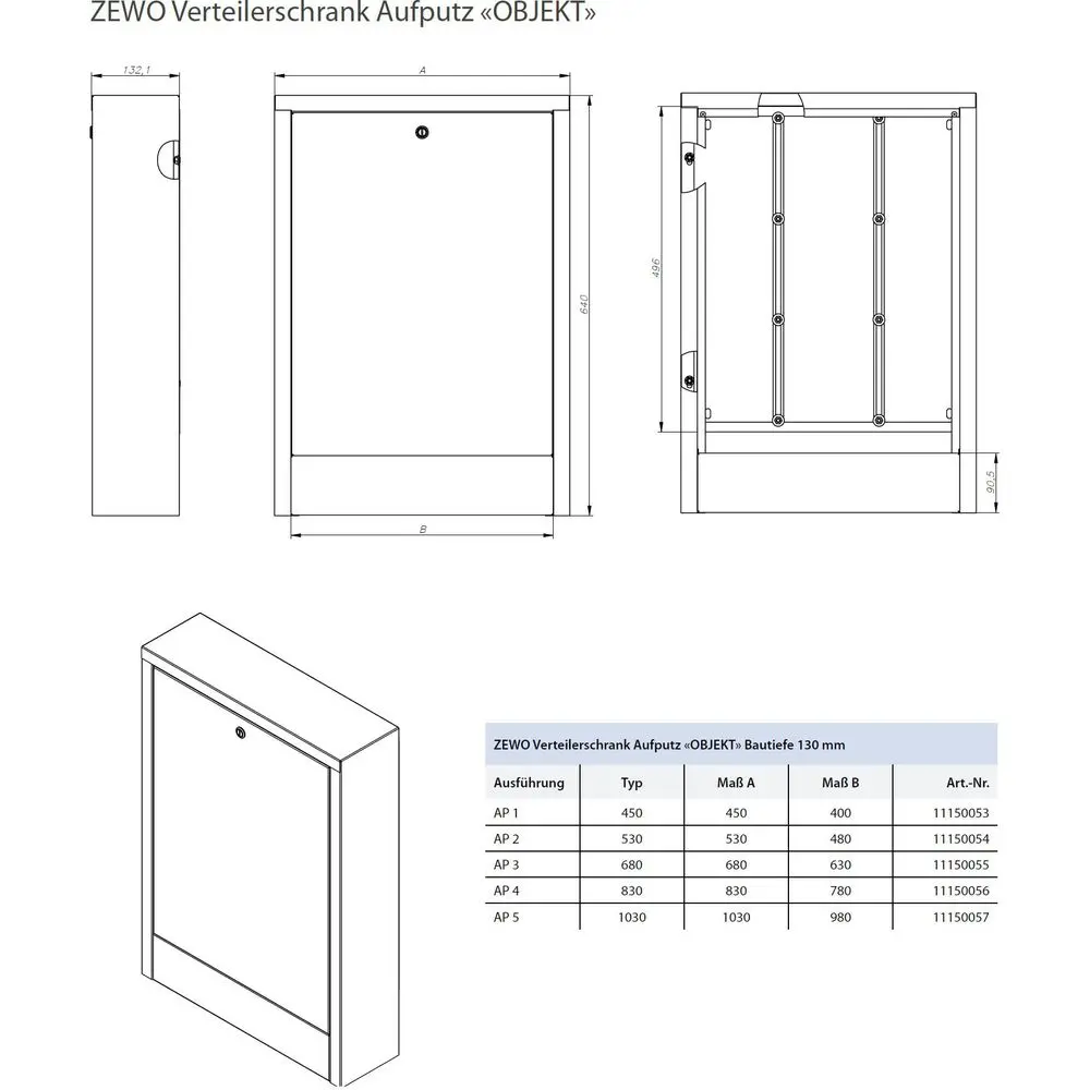 Zewotherm Aufputz-Verteilerschrank Objekt weiß, AP 9-11 Heizkreise, Breite 830 mm, Bautiefe 130 mm-11150056 Zewotherm Aufputz-Verteilerschrank Objekt weiß, AP 9-11 Heizkreise, Breite 830 mm, Bautiefe 130 mm-11150056