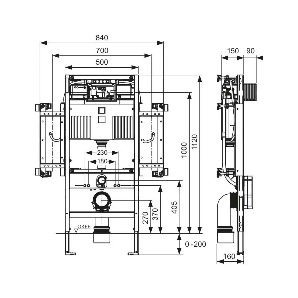 TECE WC-Modul TECEprofil Gerontomodul Bauhöhe 1120 mm, mit Spülkasten, Betätigung vorne, gemäß DIN18-9300309