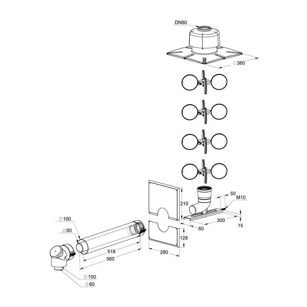 ATEC Schacht-Set PolyTwin DN 60/100-DN 80, PP-Abgassystem/PP, weiß-00580 ATEC Schacht-Set PolyTwin DN 60/100-DN 80, PP-Abgassystem/PP, weiß-00580