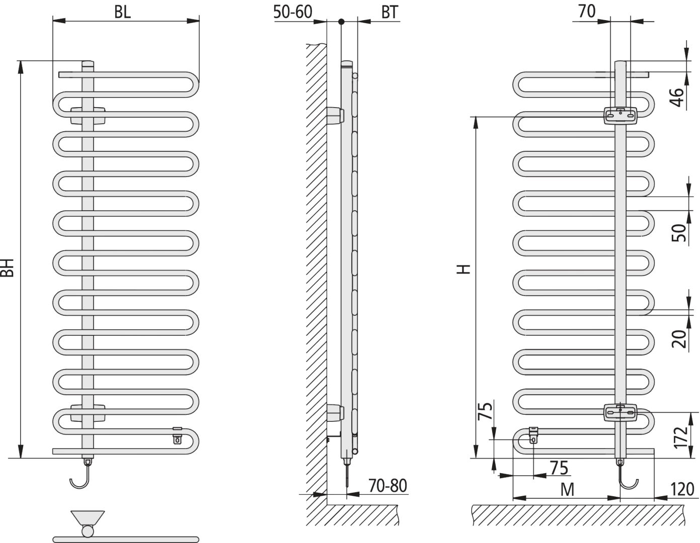 Kermi Bad-Heizkörper Icaro-E 1421x400mm, weiß (R 9016), ESet WRS links-CRE1A14400113XK