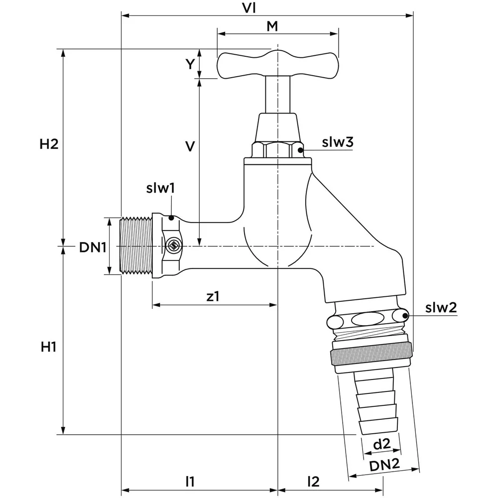 Auslaufventil, Messing, m. Knebelgriff m. RV u. Beluefter, matt verchromt, 3/4" -06001 Auslaufventil, Messing, m. Knebelgriff m. RV u. Beluefter, matt verchromt, 3/4" -06001