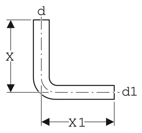 Geberit Spülbogen 90Gr tiefhängend: d=50mm, X=23cm, X1=23cm, weiß-alpin 118.003.11.1-118003111