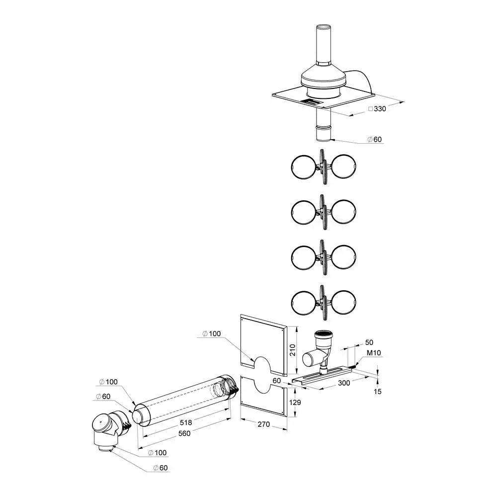 ATEC Schacht-Set PolyTwin DN 60/100-DN 60, PP-Abgassystem/PP, weiß-00571
