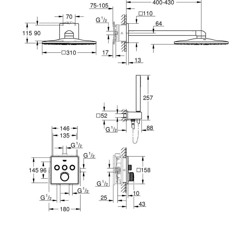 GROHE UP-Duschsystem Grohtherm Smartcontrol mit Unterputz-Thermostat, chrom-34706000