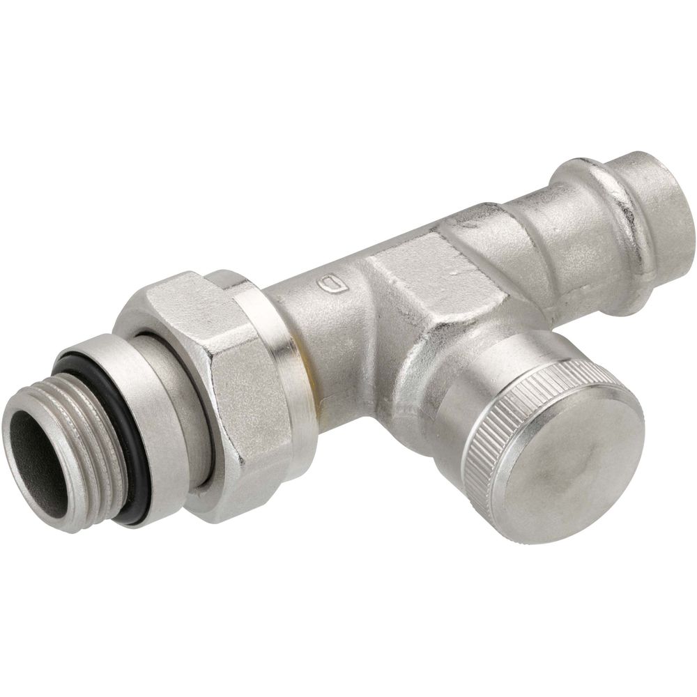 Danfoss Rücklaufverschraubung RLV Pressfit R 1/2, 15 mm, Durchgang, selbstdichtender Nippel, matt v-003L1824