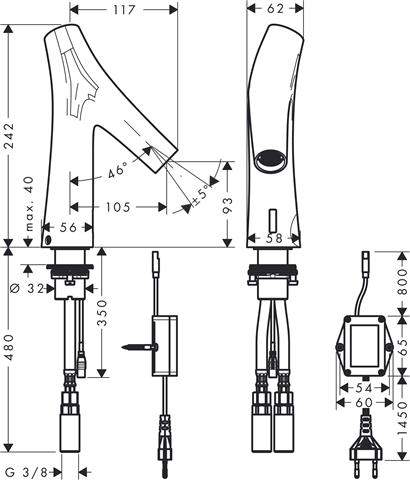 hansgrohe Waschtisch-Armatur Axor Starck Organic chrom, Elektronik, Temperaturvoreinstellung, Netzan-12174000