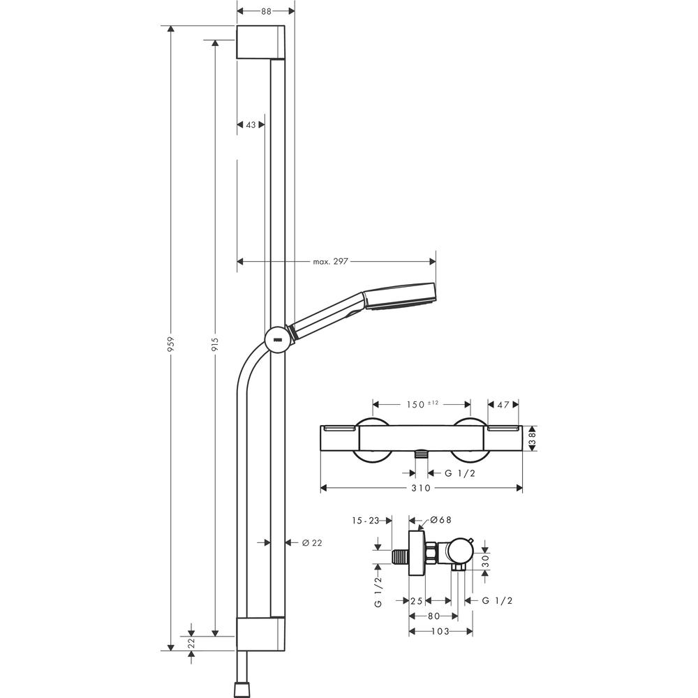 hansgrohe Brauseset Pulsify Select S 3jet, EcoSmart, 6,9 l/min, 959 mm Brausestange, chrom -24271000
