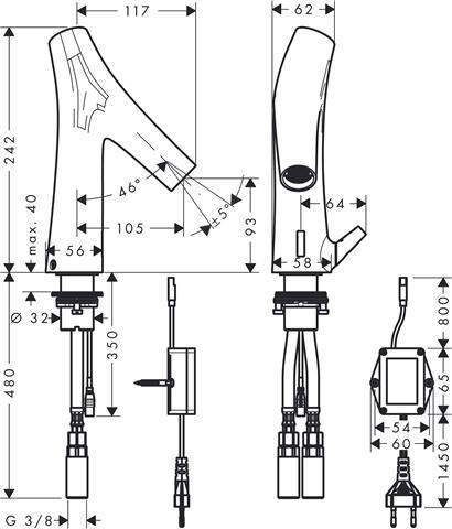 hansgrohe Waschtisch-Armatur Axor Starck Organic chrom, Elektronik, mit Temperaturregulierung, Batte-12171000