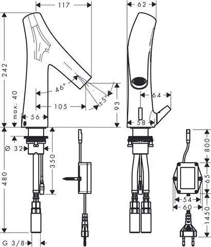 hansgrohe Waschtisch-Armatur Axor Starck Organic chrom, Elektronik, mit Temperaturregulierung, Batte-12171000