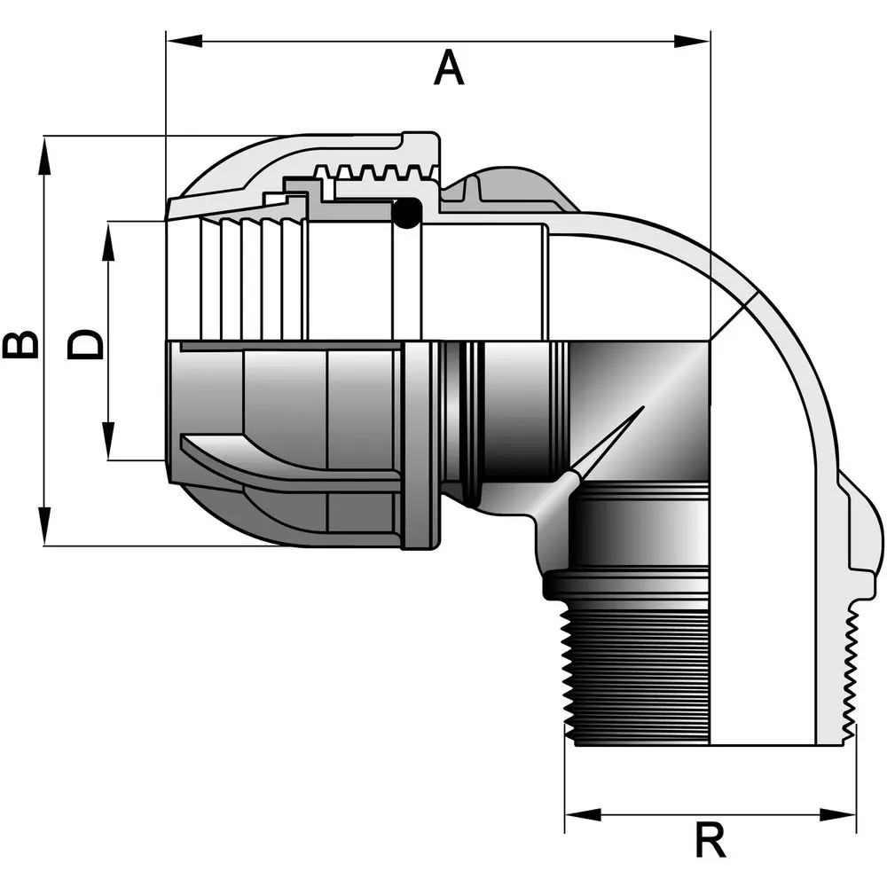 Gebo Plast Winkel 50 x 1 1/2", 90Grad, eine Seite mit AG -13095005