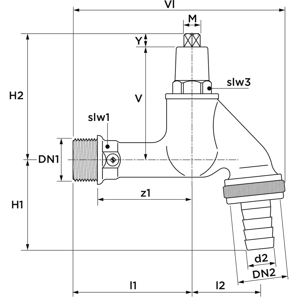 Auslaufventil, Messing, f. Steckschl. m. Schlauchverschr., matt verchr., 1/2", -00139 Auslaufventil, Messing, f. Steckschl. m. Schlauchverschr., matt verchr., 1/2", -00139