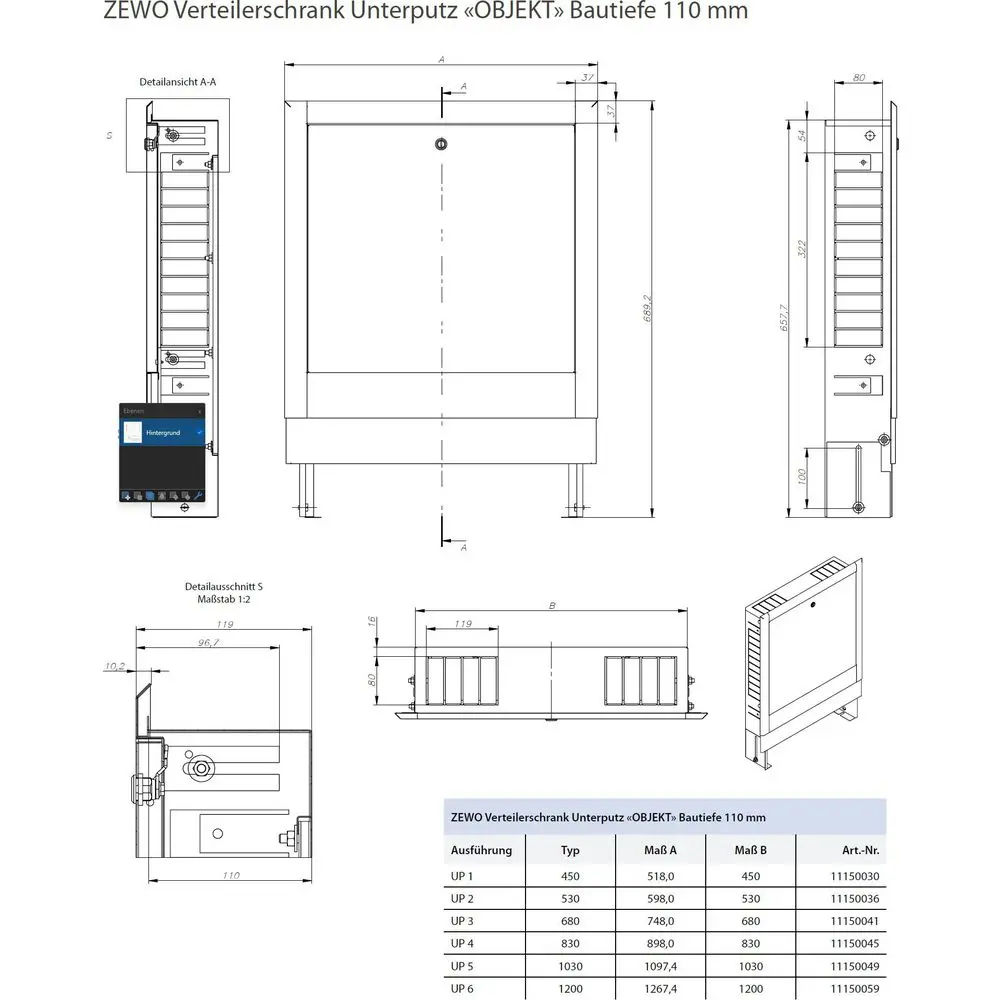 Zewotherm Unterputz-Verteilerschrank Objekt weiß, UP 4-5 Heizkreise, Breite 530 mm, Bautiefe 110 mm-11150036 Zewotherm Unterputz-Verteilerschrank Objekt weiß, UP 4-5 Heizkreise, Breite 530 mm, Bautiefe 110 mm-11150036