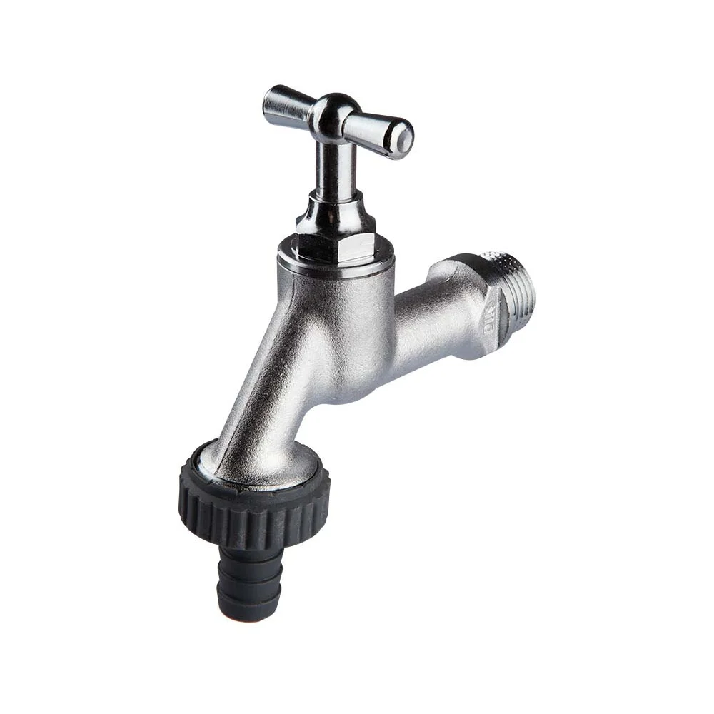 Auslaufventil, Messing, m. Knebelgriff m. Schlauchverschr., pol. verchr., 3/4", -00104 Auslaufventil, Messing, m. Knebelgriff m. Schlauchverschr., pol. verchr., 3/4", -00104