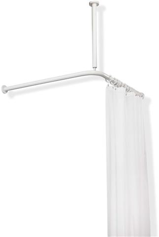 HEWI Vorhangstange 801 1200 x 1200 mm, 24 Vorhangringe, signalweiß, mit Deckenabhängung und Duschvorhang-801.34.1162 98