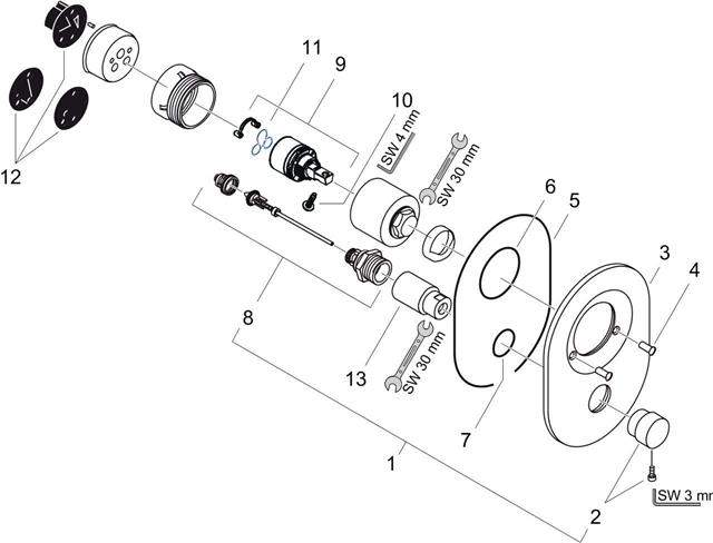 hansgrohe Umrüstset-Wannenmischer-96385000