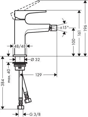 hansgrohe Bidet-Einhebelmischer Metropol mit Hebelgriff Ausladung 129mm, Push-Open Ablaufgarnitur, c-32520000