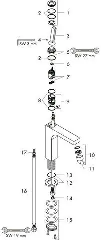 Waschtisch-Einhebelmischer Axor Citterio 160 Ausladung 141 mm, nicht verschließbares Ventil, chrom-39032000