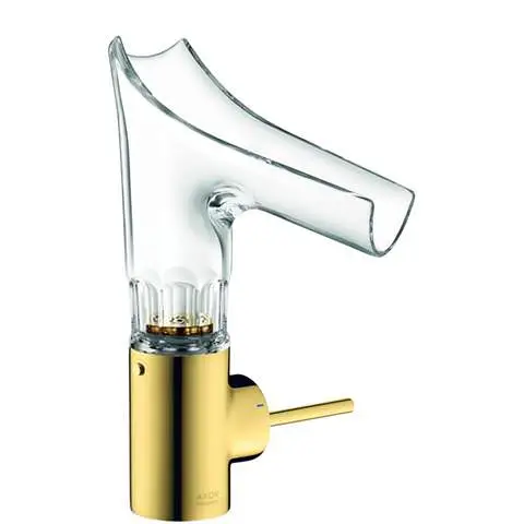  Hansgrohe Waschtisch-Einhebelmischer Axor Starck V Glasauslauf und Ablaufgarnitur, mit Facettenschliff, gold-optik-12123990