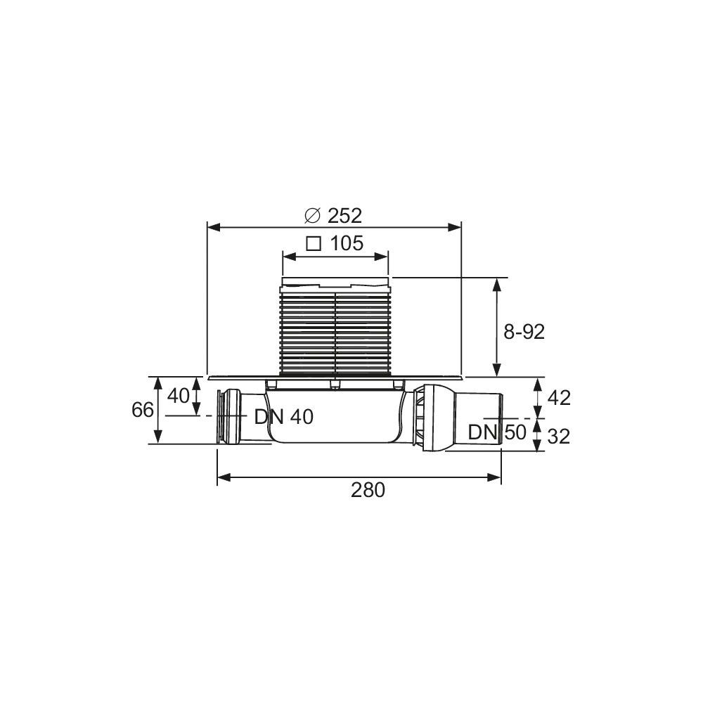 Bodenablaufset TECEdrainpoint S 110 100 x 100 mm, superflach, DN 50, waagerecht, mit Universalflansc-3601100