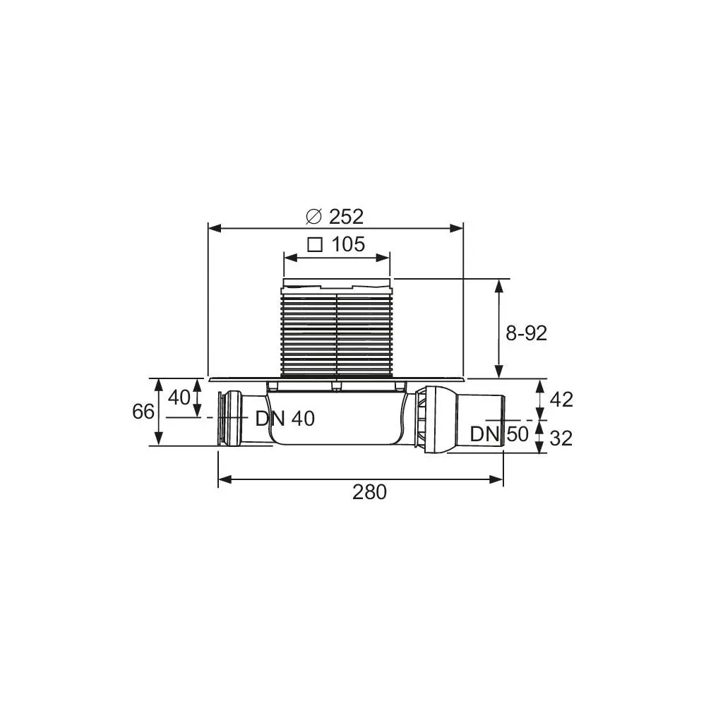 Bodenablaufset TECEdrainpoint S 110 100 x 100 mm, superflach, DN 50, waagerecht, mit Universalflansc-3601100