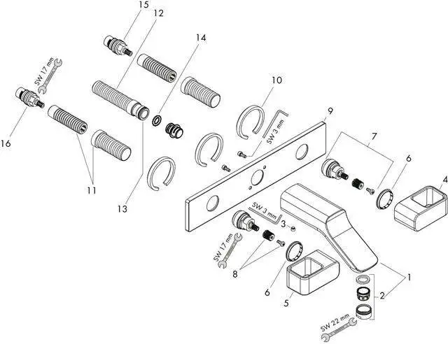 hansgrohe Fertigmontageset Axor Urquiola Ausladung 168mm, UP-3-Loch-Waschtischarmatur, chrom-11042000