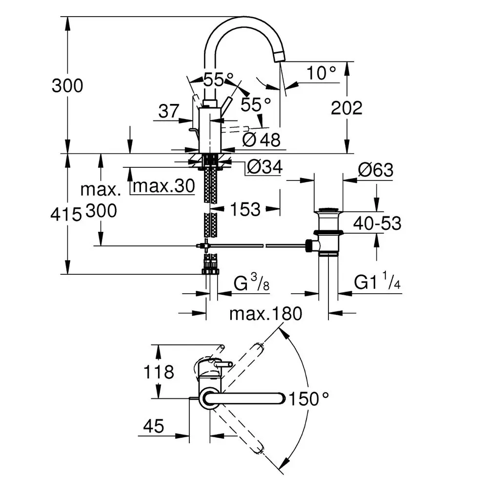 GROHE Waschtisch-Einhebelmischer Concetto 1/2", L-Size, mit Ablaufgarnitur, innenliegende Wasserführung, chrom -32629002